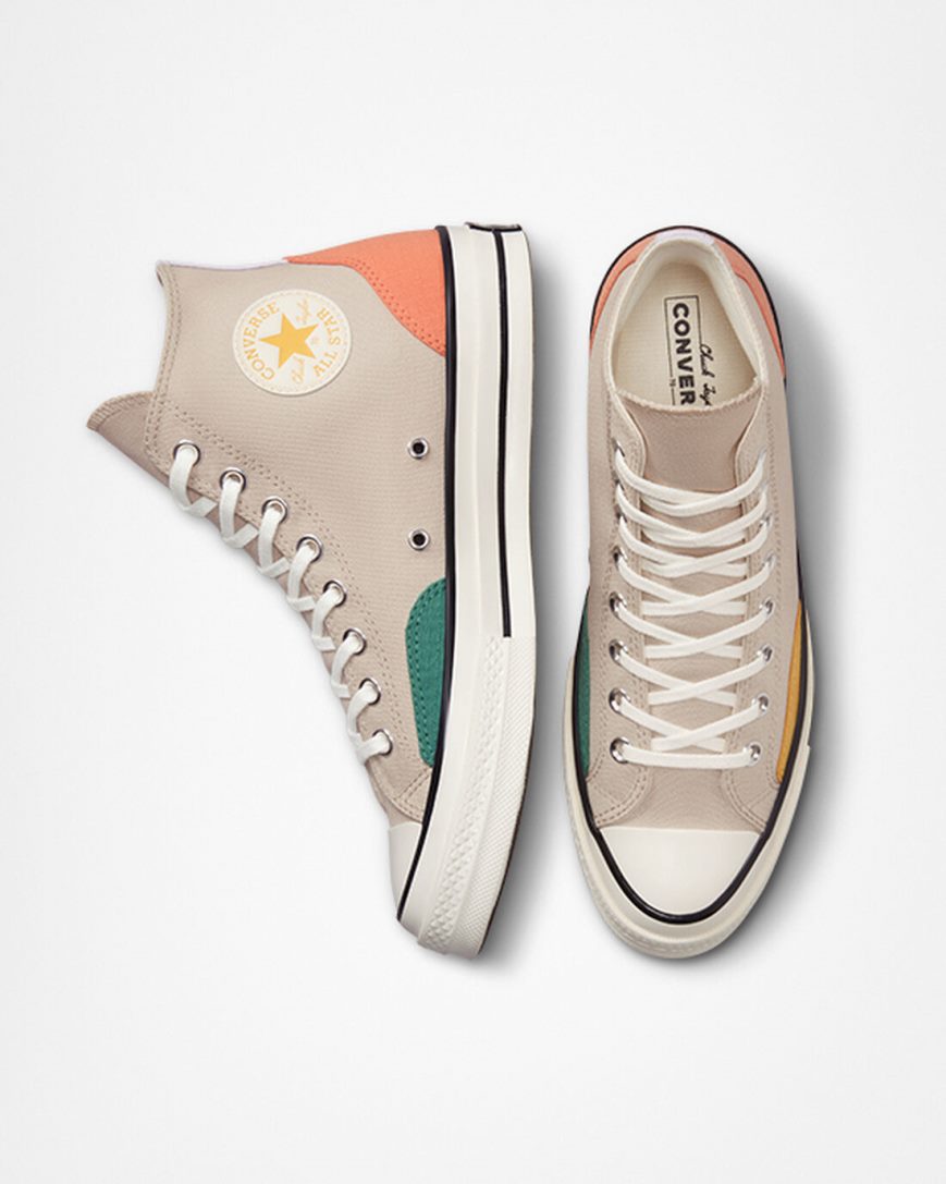 Tenisi Inalti Dama Converse Chuck 70 Color Block Bej Verzi Portocalii | RO EN13XI796